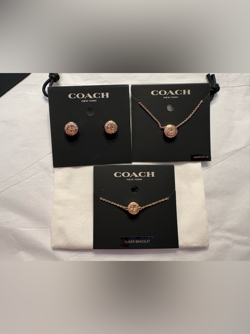 Coach Rose Gold Crystal Stud Earrings (Set)